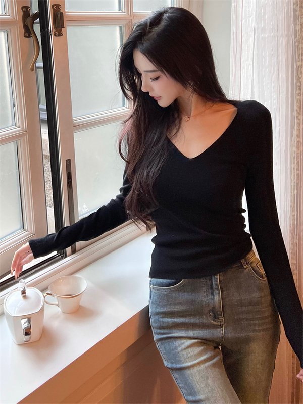 Fs Pure Beauty/V-Neck Long-Sleeved Knitwear for Women, Autumn and Winter Thickeneded New Style French High-End Elegant Sweater Top