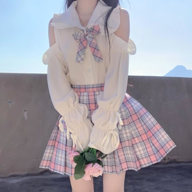 2026 Spring/Summer New Japanese Style Soft Girl Light Lolita Jk Inner Layer Doll Collar Long Sleeve White Shirt Women Off-Shoulder 2026 Spring/Summer New Japanese Style Soft Girl Light Lolita Jk Inner Layer Doll Collar Long Sleeve White Shirt Women Off-Shoulder