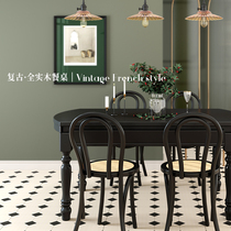 Retro American solid wood dining table and chair combination retractable folding dining table elegant black French dining table rectangular