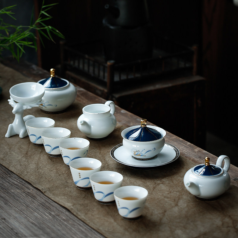 Dehua Ceramic Creative Elegant Hand-painted Jinxin Silk Road Kung Fu Tea Set Chinese Small Tea Pot Gift Box Set