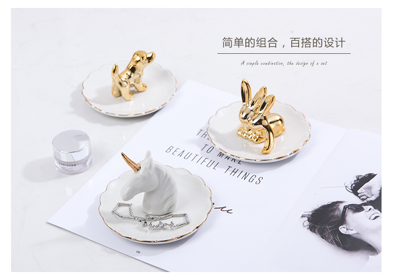 Nordic jewelry disc ceramic animal jewelry wearing dresser receive plate bathroom furnishing articles ring necklace desktop tray