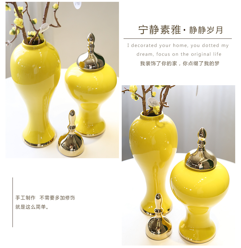 General new Chinese jingdezhen ceramic pot furnishing articles piggy bank creative living room yellow flower flower bottle ornament