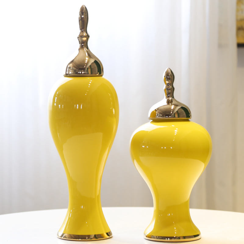 General new Chinese jingdezhen ceramic pot furnishing articles piggy bank creative living room yellow flower flower bottle ornament