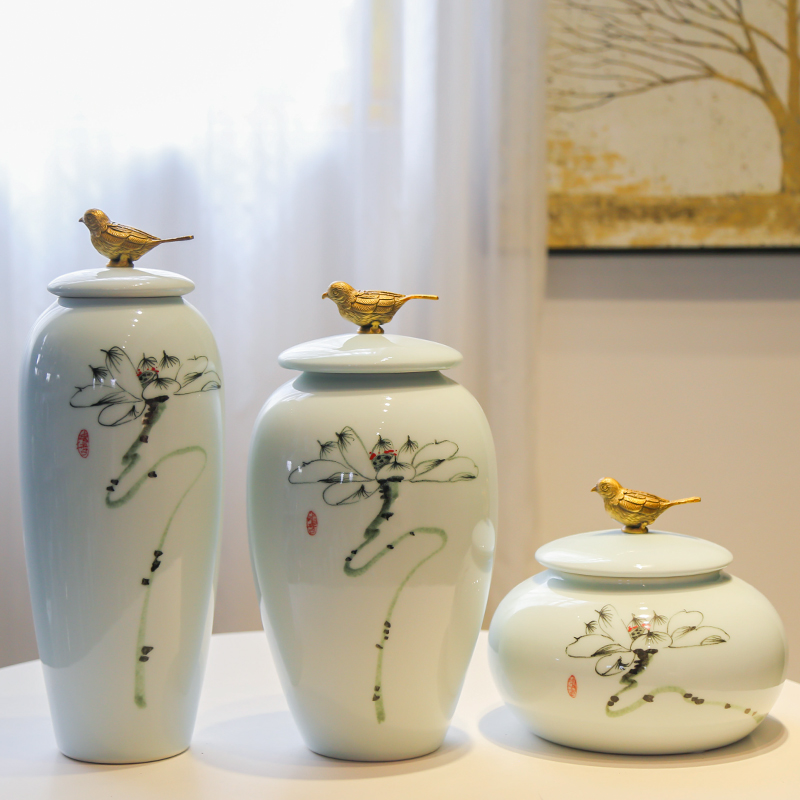 The New Chinese jingdezhen soft outfit hand - made ceramic vase jar contracted hotel copper art example room porch place