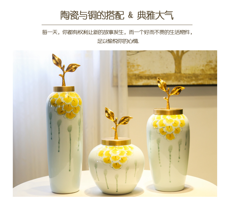 Jingdezhen ceramic hand - made furnishing articles hotel restaurant sitting room adornment flower implement new Chinese copper decoration example room cost