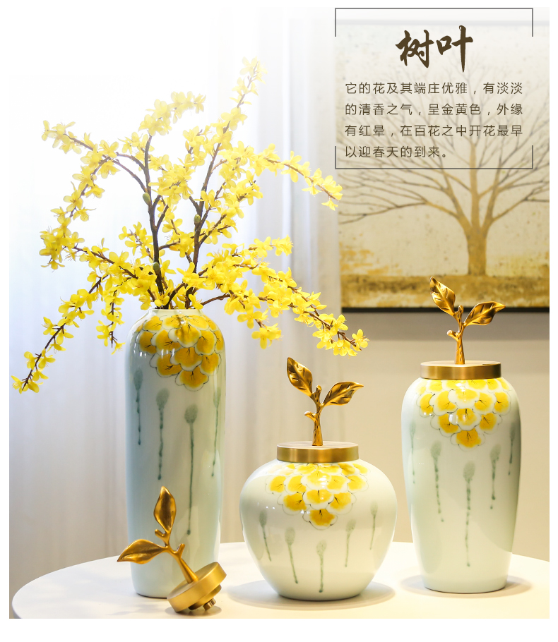 Jingdezhen ceramic hand - made furnishing articles hotel restaurant sitting room adornment flower implement new Chinese copper decoration example room cost