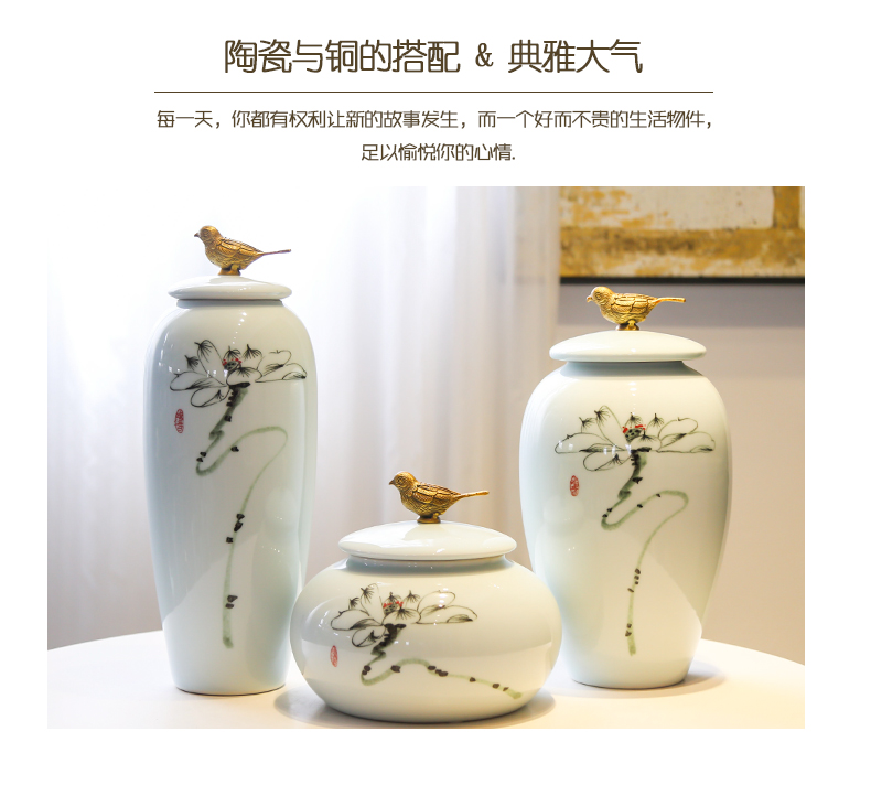 The New Chinese jingdezhen soft outfit hand - made ceramic vase jar contracted hotel copper art example room porch place