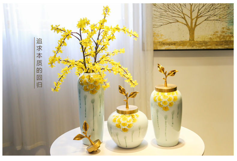 Jingdezhen ceramic hand - made furnishing articles hotel restaurant sitting room adornment flower implement new Chinese copper decoration example room cost