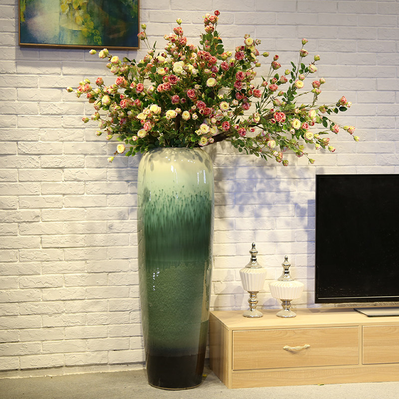 薔薇花樹落地花瓶搭配花藝真樹杆假花仿真花客廳酒店裝飾擺設花藝