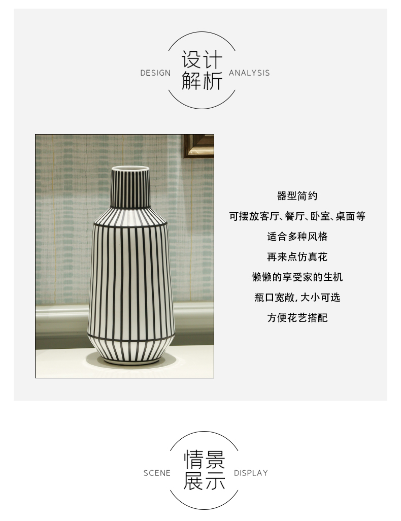 Nordic, black and white color matching stripe ceramic vase example room flower arranging furnishing articles creative contracted hydroponic flowers ornament