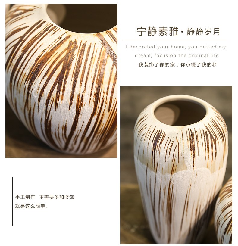 Jingdezhen coarse pottery ceramic vase restoring ancient ways suit furnishing articles villa living room table simulation flowers decorative flower implement false