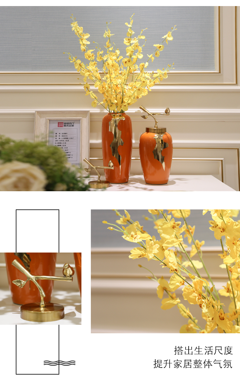 Light European - style key-2 luxury ceramic vase mesa creative furnishing articles sitting room simulation flowers, American home decoration decoration