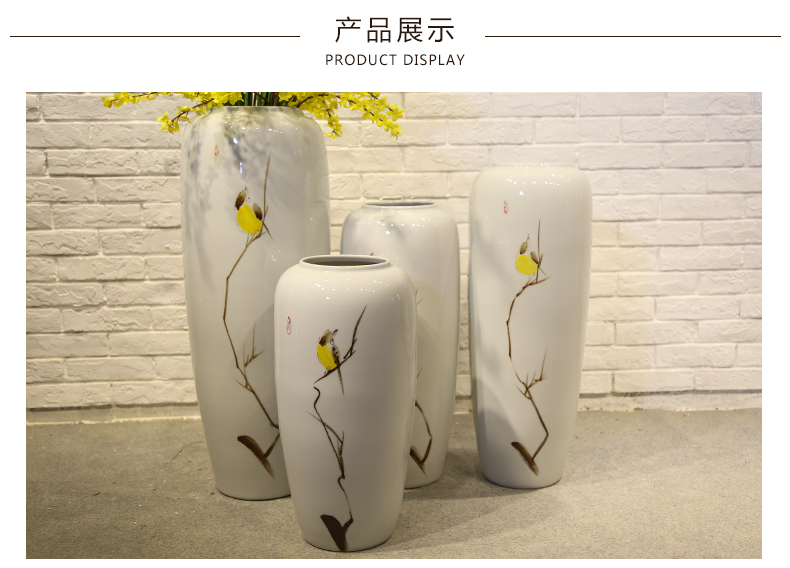 New Chinese style living room floor vase mall cafe restaurant decorative flower receptacle, jingdezhen ceramic decorative furnishing articles