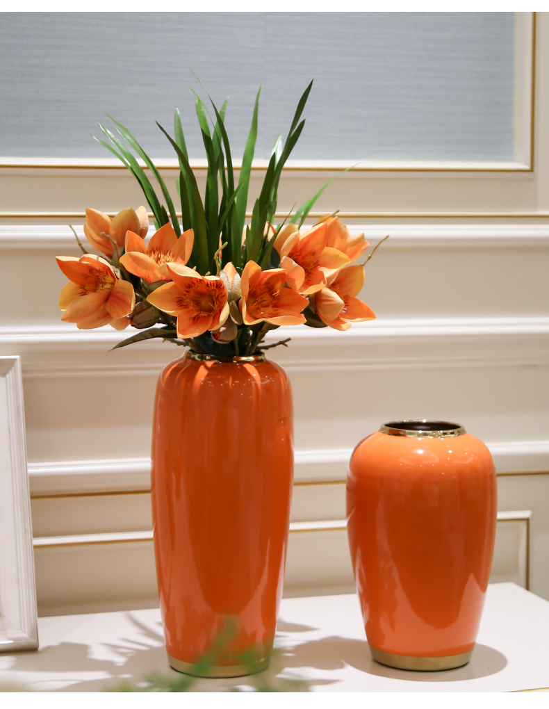 Light European - style key-2 luxury modern creative living room TV cabinet ceramic vase furnishing articles dried flower flower arranging flower implement porch decoration