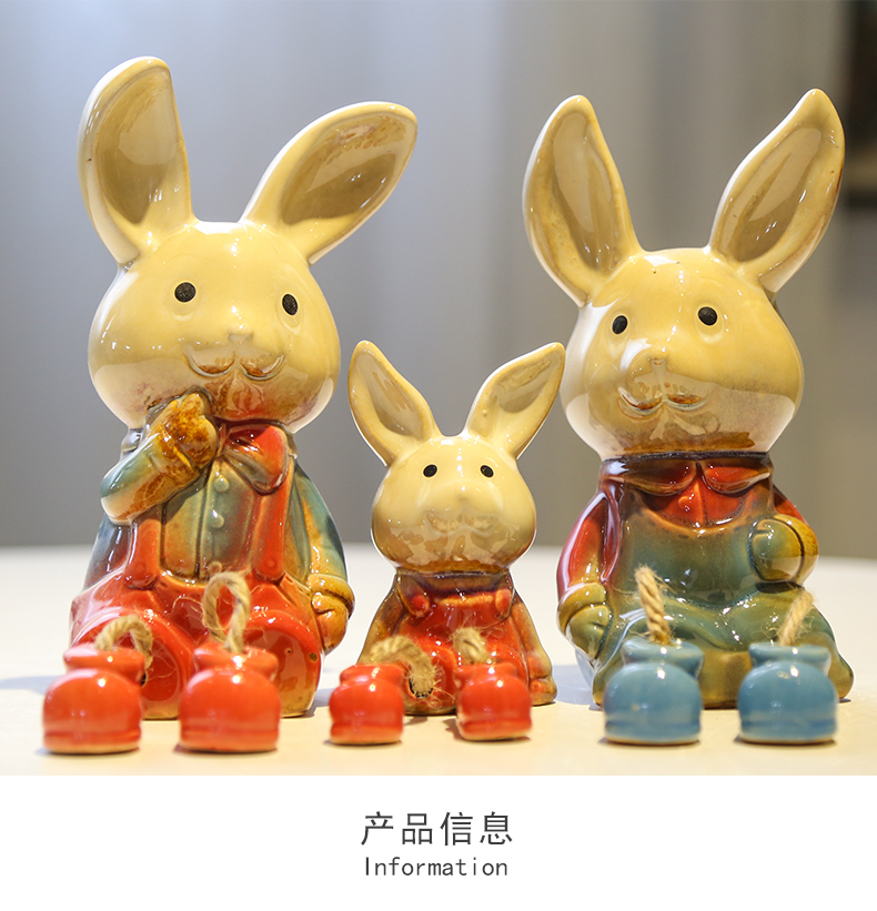 Happy rabbit outseam ceramics doll, decorative home furnishing articles indoor table sitting room office decoration creative gift