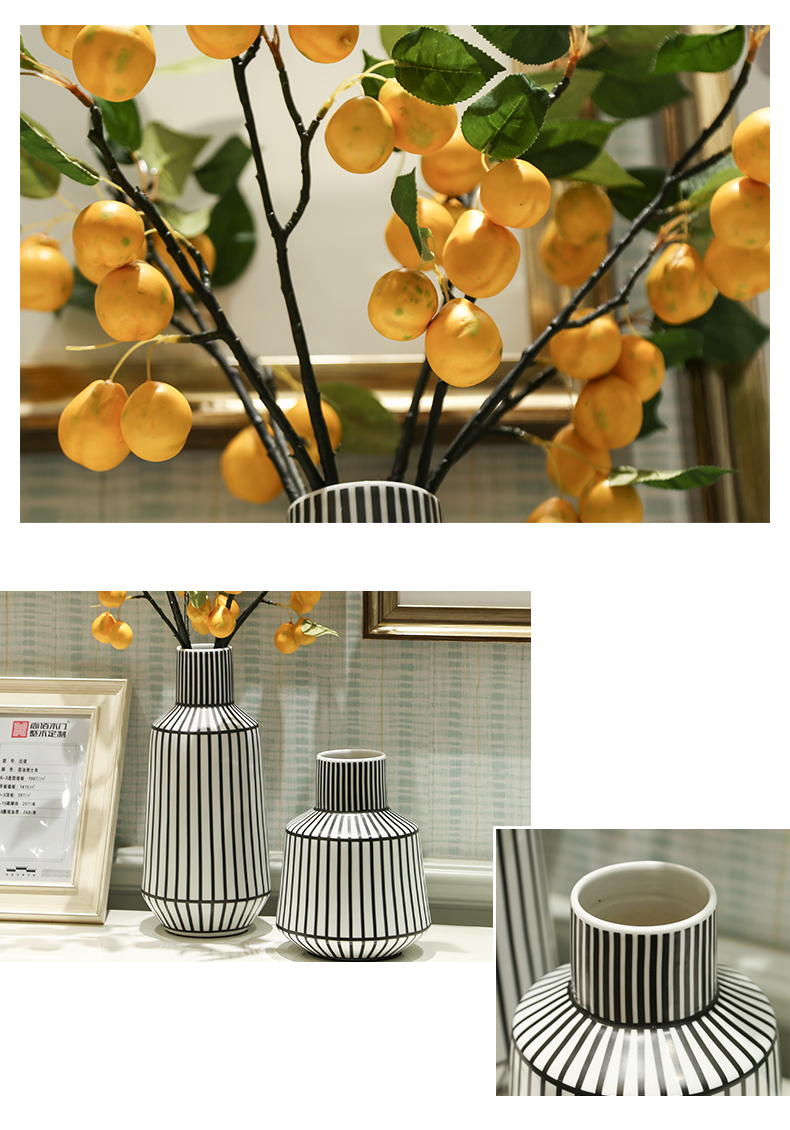 Nordic, black and white color matching stripe ceramic vase example room flower arranging furnishing articles creative contracted hydroponic flowers ornament