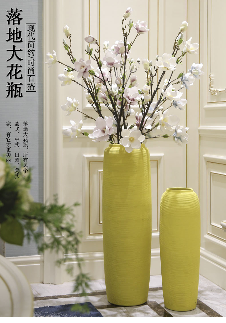 Nordic yellow wind simulation flower flower vase landing large sitting room adornment morandi color ceramic jewelry furnishing articles