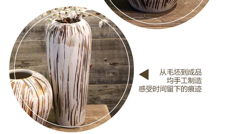 Jingdezhen coarse pottery ceramic vase restoring ancient ways suit furnishing articles villa living room table simulation flowers decorative flower implement false