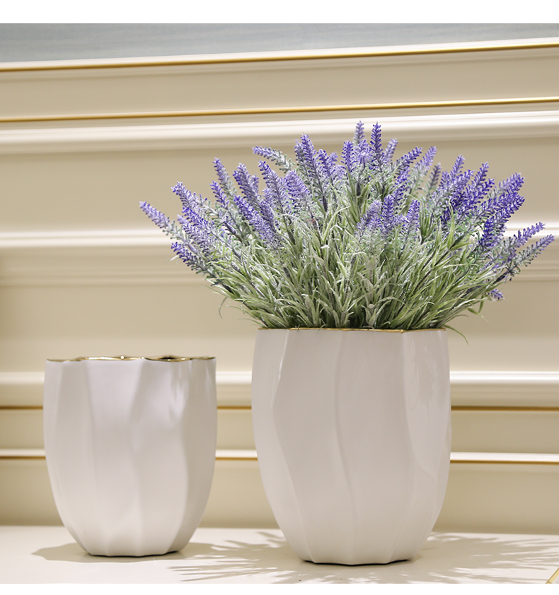 Contracted and I matte enrolled white ceramic vase home sitting room wide caliber hydroponic flower arranging furnishing articles creative decorations