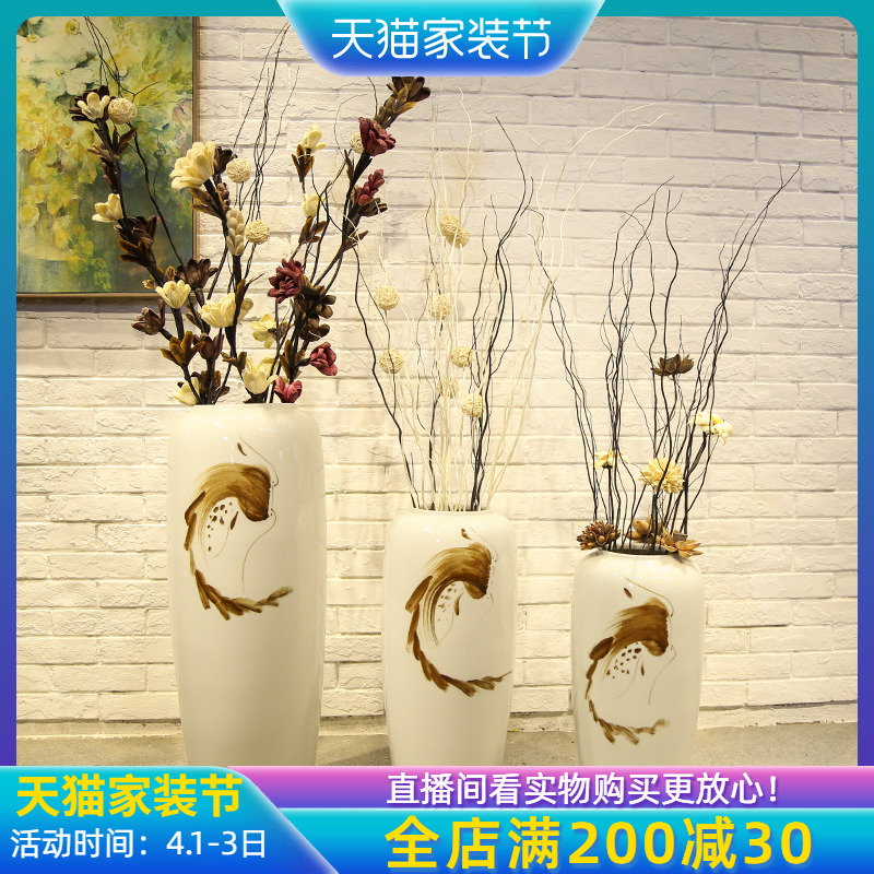 Jingdezhen sitting room, dining - room floor vase store of new Chinese style clothing store decoration flower implement ceramic flower receptacle, furnishing articles