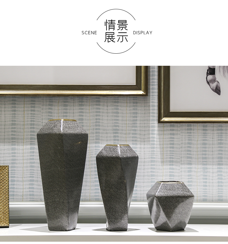 New Chinese style style decoration snakeskin grey marble green leaves an irregular art ceramic vase decoration