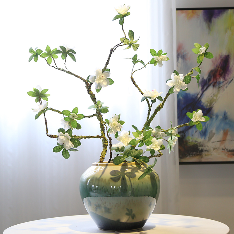 New Chinese style table vase jingdezhen ceramic flower flower implement simulation flower decoration living room TV cabinet table furnishing articles