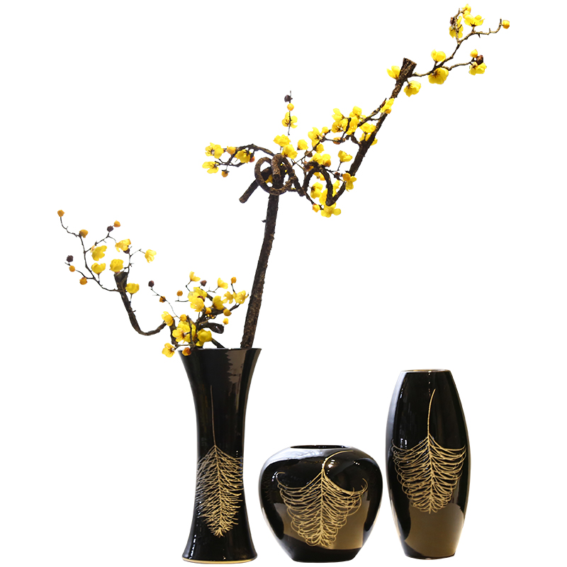 Jingdezhen ceramic vase creative contracted sitting room mesa adornment flowers flower implement big move black feathers furnishing articles