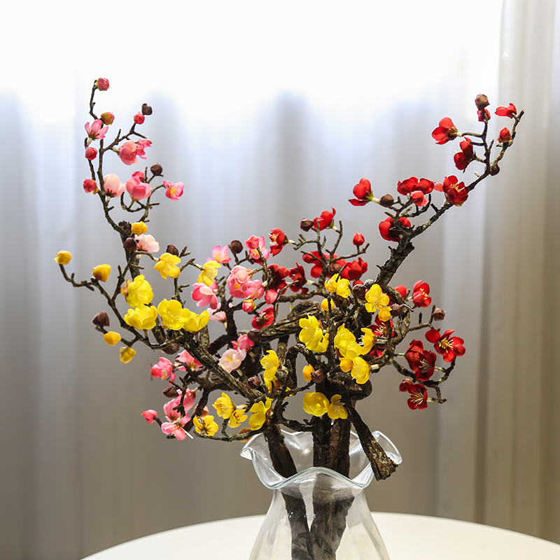 Artificial flower plum branch living room fake wintersweet single plastic flower dried flower ornaments interior decoration tree floor flower branch