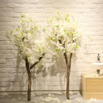 White cherry blossom artificial flower living room hotel decoration floral model room clubhouse floor flower arrangement real tree pole