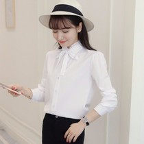 White shirt women's 2021 autumn new long sleeve bow lace-up fashion shirt autumn Korean overalls professional