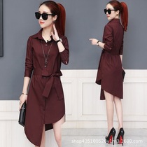 2022 New Spring Dress Mid-Length Shirt Woman Long Sleeve Woman Dress Sexy Bf Wind Irregular Blouse Color Shirt Dress