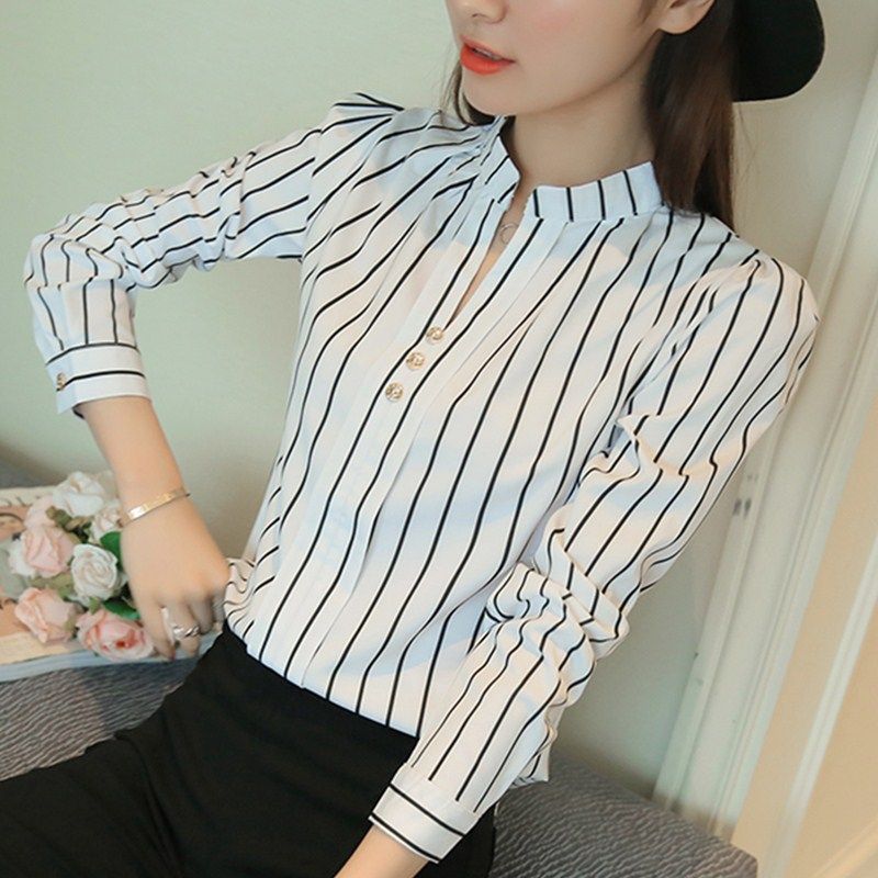 Career coat Han Version V - collar shirt woman 2023 Spring - sleeved new long - sleeved spring clothes work shirt