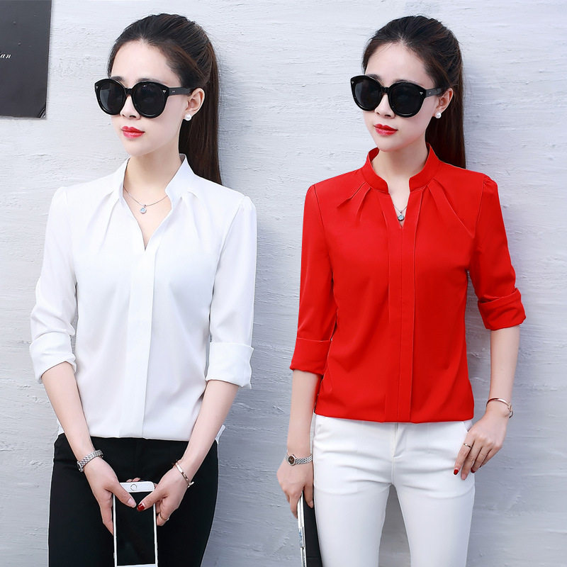 New white shirt female Korean version Long sleeves Fashion casual beating bottom loose spring clothing for work interview in spring