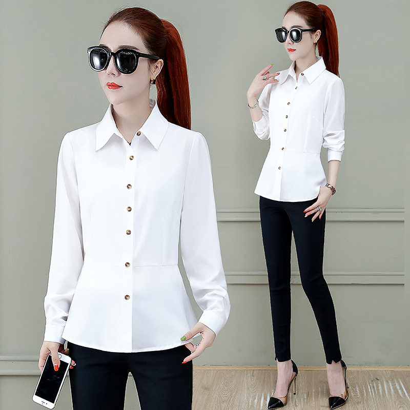 White shirt woman long sleeve spring dress 2022 new temperament cover outside wearing skirt hem shirt to work clothes workwear