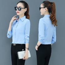 2022 Spring Clothing Front Office White Shirt Woman Big Code Long Sleeve Sashimi Professional Shirt White Collar Work Dress Work Suit