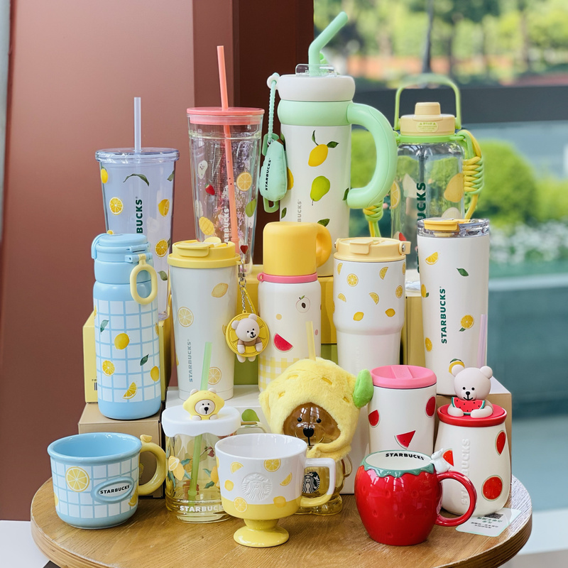 Starbucks 2025 Summer Fruit Adventure Strawberry Lemon Watermelon Bear Plaid Mark Glass Straw Insulated Cup Starbucks 2025 Summer Fruit Adventure Strawberry Lemon Watermelon Bear Plaid Mark Glass Straw Insulated Cup