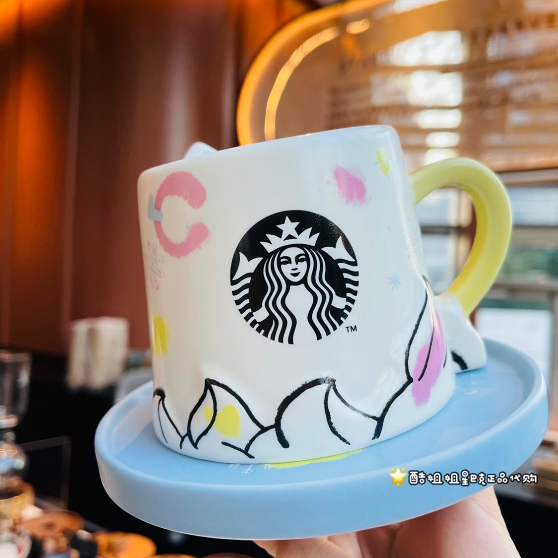 Limited Starbucks 2022 Gift solid with Martian leaps Snow Mountain Ceramic Drinking Water Mark Cup Saucer
