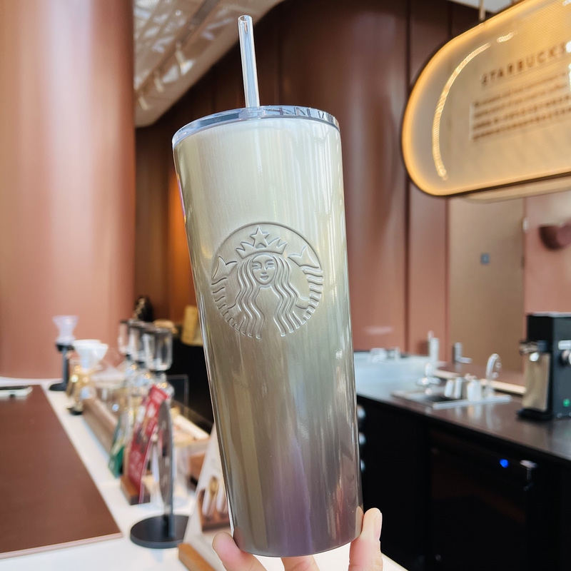 Starbucks Blogger Style ins Classic Minimalist Gray Cat-Eye Large-Capacity Original Color Stainless Steel Straw Car Cup Starbucks Blogger Style ins Classic Minimalist Gray Cat-Eye Large-Capacity Original Color Stainless Steel Straw Car Cup