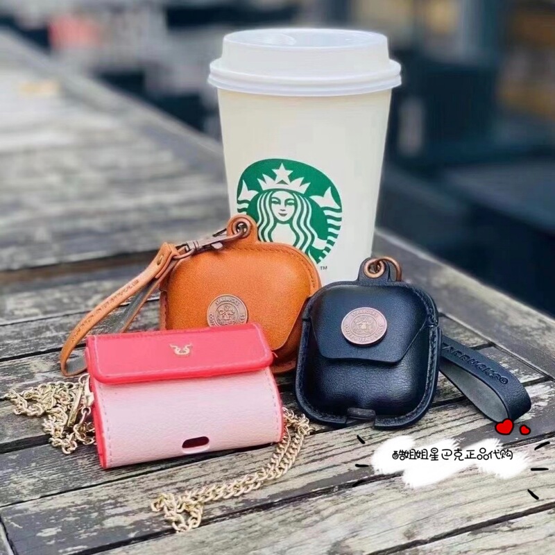 Starbucks 2024 Retro Year of the Ox Apple Airpodspro Pink Chain Neck Strap Leather Earphone Protective Case Decorative Small Bag Pendant