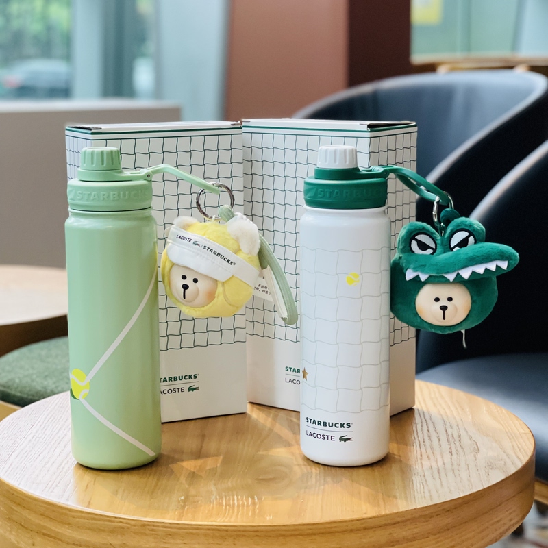 Starbucks Lacoste Coffee Sports Stainless Steel Handle Cup with Vinyl Crocodile Tennis Plush Bear Pendant Starbucks Lacoste Coffee Sports Stainless Steel Handle Cup with Vinyl Crocodile Tennis Plush Bear Pendant