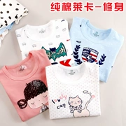 Xiao Qinglong Lycra đồ lót set trẻ em mùa xuân và mùa thu mỏng chàng trai và cô gái thấp cổ tròn quần áo mùa thu đồ ngủ cotton