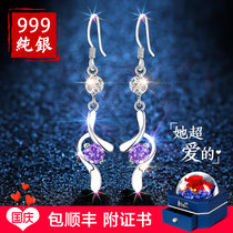 999 sterling silver earrings female earrings earrings earrings earrings 2021 New Tide Korean Air Quality Net red explosive long model