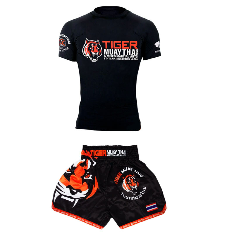 Tiger Training Uniform Men's Short-Sleeved Shorts Set for Martial Arts, Running, Sports, Fitness, Fighting, Ufc Boxing T-Shirt