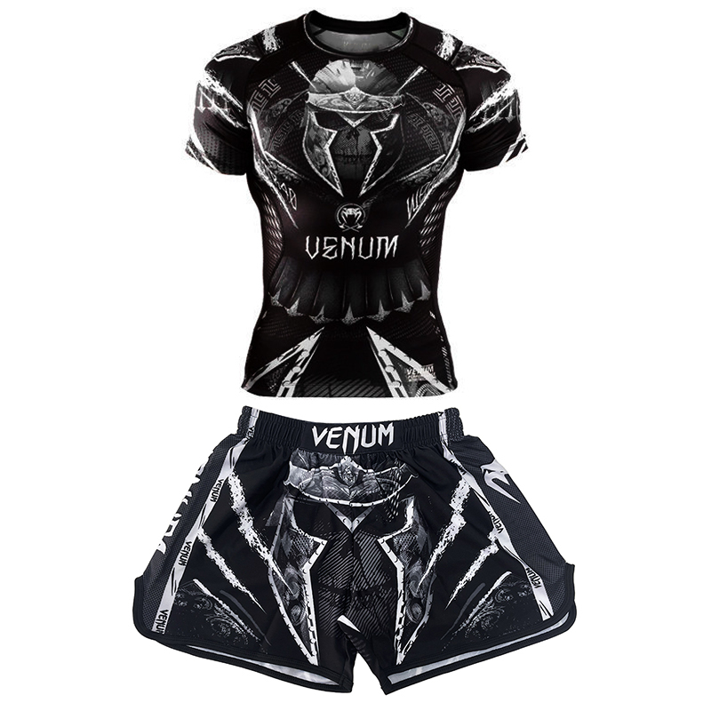 Venom Short-Sleeve Muay Thai Shorts Set for Fighting, Running, Sports, Fitness, Ufc Boxing, T-Shirt, Sanda Training Clothes