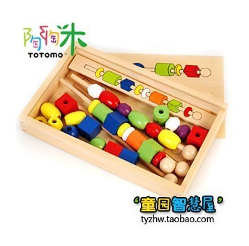 Meng's Enlightenment Sensory Toy Wrong Control String Pearl Wood Stick Wearing Pearl Puzzle Force Box Oriental Love Baby Early Teaching Aids
