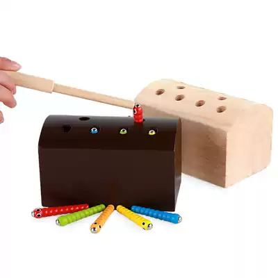 Plug wooden sticks, wooden sticks, magnetic catch insects, enlightenment, early education, kindergarten teaching aids, interactive games, baby 1-3 years old