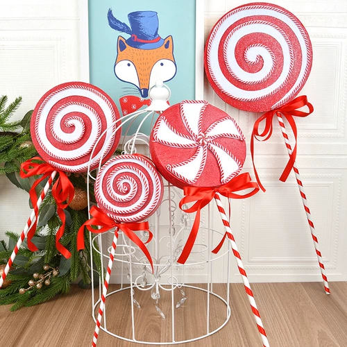 Рождественские украшения, большие красные и белые леденцы из пенопласта, реквизит для сценических съемок, подарки для оформления праздничной сцены.