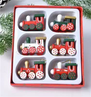 Children's Christmas decorations Christmas tree pendants 6PCs boxed wooden Christmas train pendants Christmas gifts
