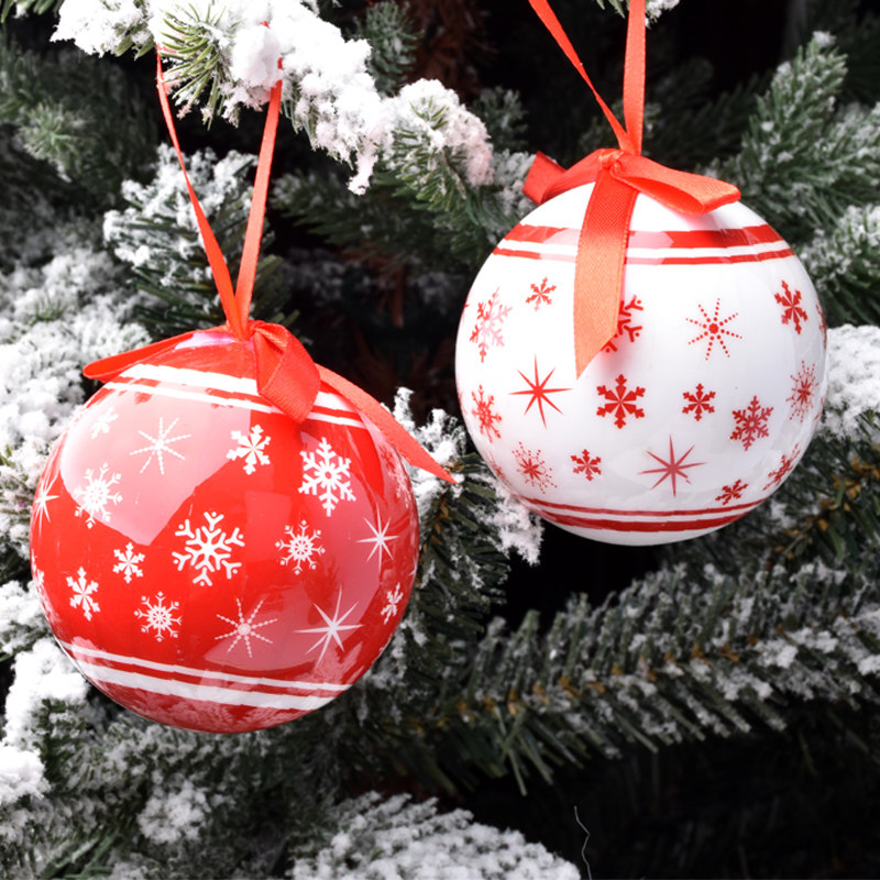 Christmas Daily Necessities Christmas Tree Pendants 75MM Red White Snowflakes Styling Christmas Memory Ball Pendants 6 Clothes