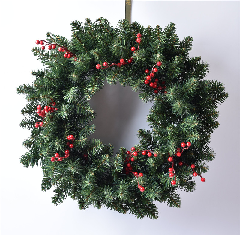 Christmas decorations flower ring 40 60CM green PVC wreath decoration Christmas shop window arrangement flower ring round red fruits